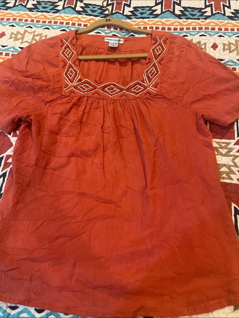 Rebecca Malone Embroidered Square-Neck Tunic in Rust